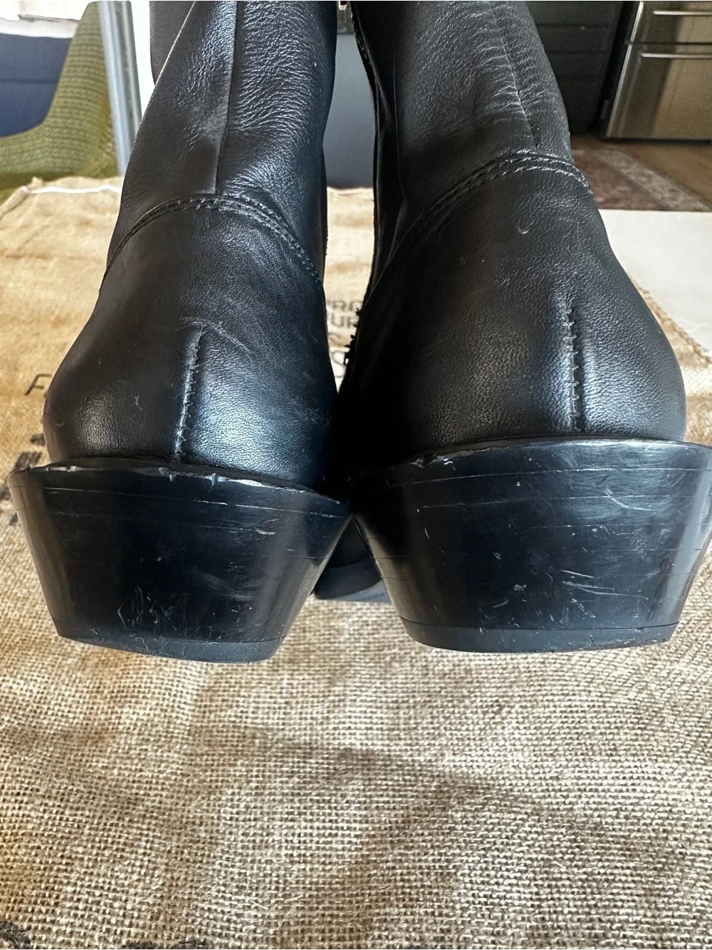 ZARA Black Leather Mid-Calf Side-Zip Boots